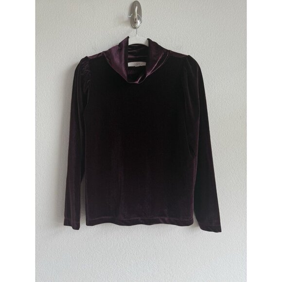 Loft Plush Velvet Turtleneck Top Puffed Long Sleeves Women’s‎ Size Small Plum - Picture 4 of 10